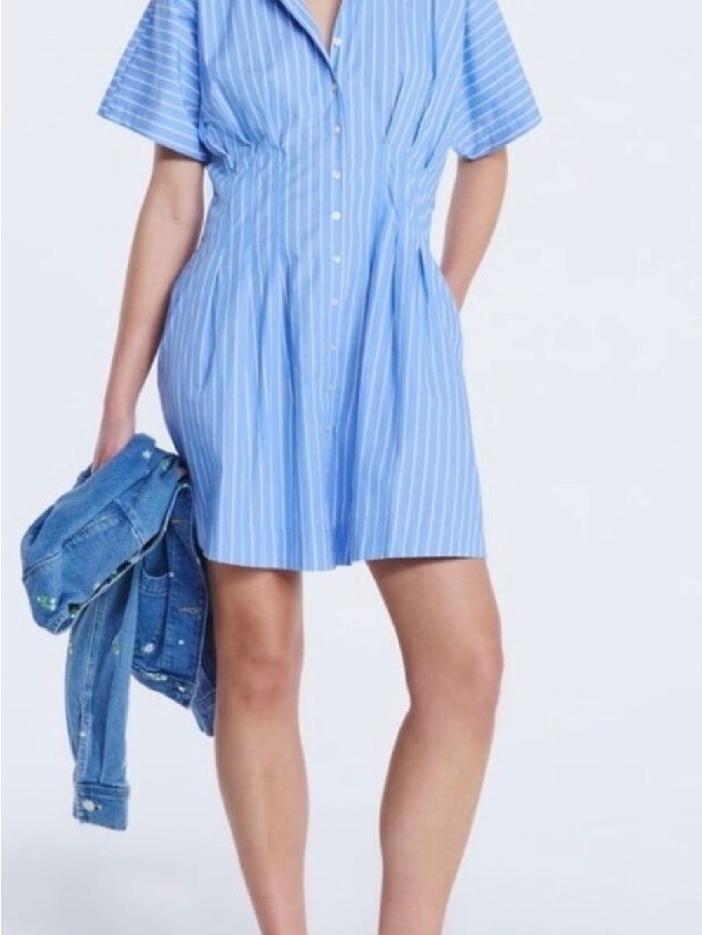 Blue Striped Shirt Dress - Casual Button-Front - Picture 2 of 4